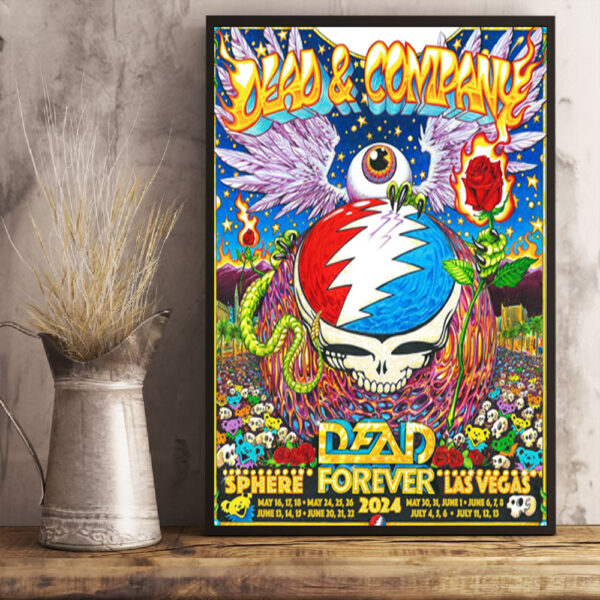 Dead And Company Dead Forever Sphere Las Vegas 2024 Schedule Lists Art Prints and Canvas Posters