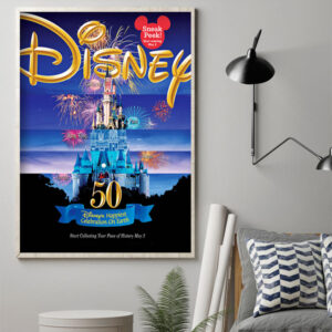 Disney 50th Anniversary Disnep’s Happiest Celebration On Earth Poster Canvas Art Print