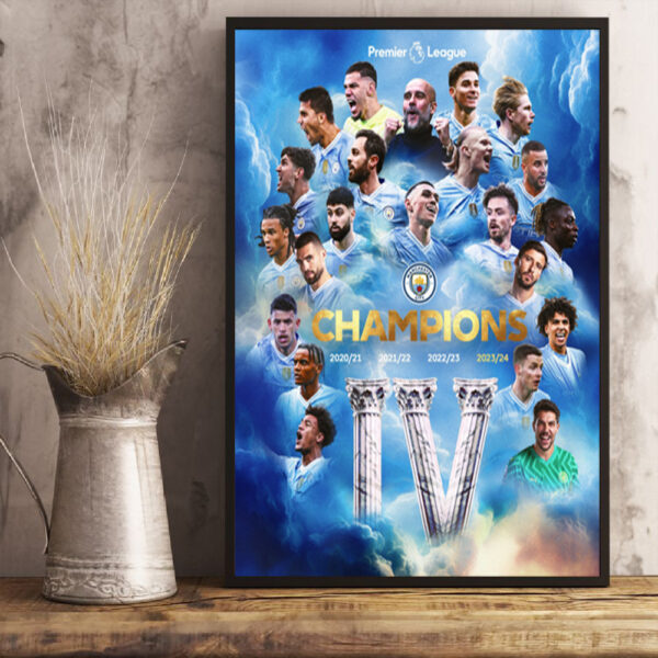 Manchester City Is Premier League Champions 2023-24 Poster Canvas Art Print