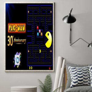 pac man 30th anniversary retro gaming set art prints and canvas posters 1