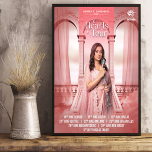 shreya ghoshal all hearts tour usa 2024 poster canvas art print