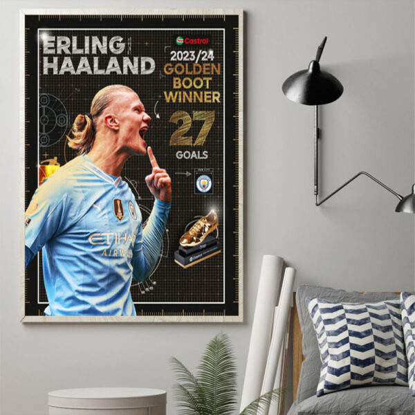 Two seasons two Premier League two Castrol Golden Boots Erling Haaland is the Premier League top goalscorer again Poster Canvas Art Print